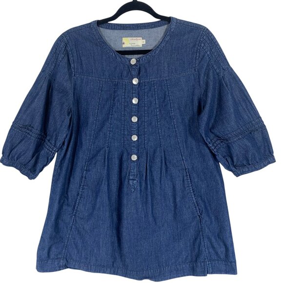 Jackpot Blue Denim Button-Up Blouse 3/4 sleeve size 38EU - Picture 3 of 11